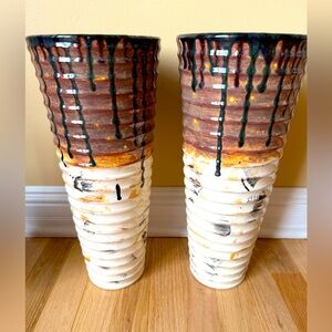 Unique Specialty & Drip Glaze Italian Rippled Ceramic Vases 
16 1/2” x 6 1/2”